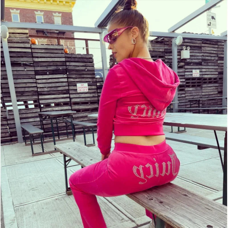 Luxe Korean Velvet Rhinestone Leisure Set