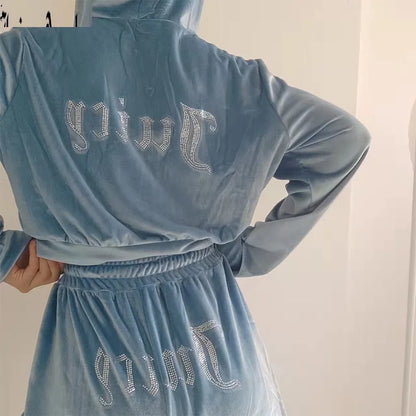 Luxe Korean Velvet Rhinestone Leisure Set